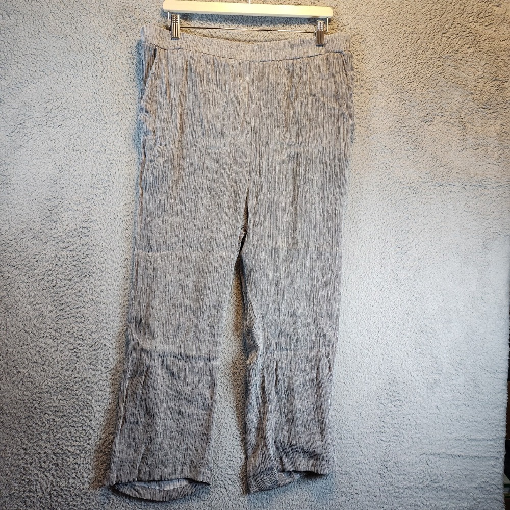 Modern‎ Works Pants Womens 3X Gray Striped High Rise Straight Leg Elastic Waist